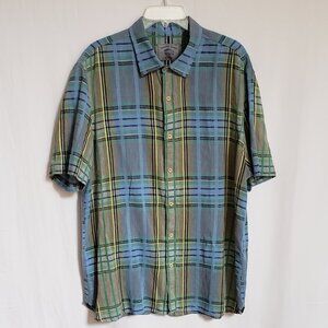 Cooper Jones - Mens Blue, Green, Yellow Plaid Linen and Cotton Shirt. Size Large